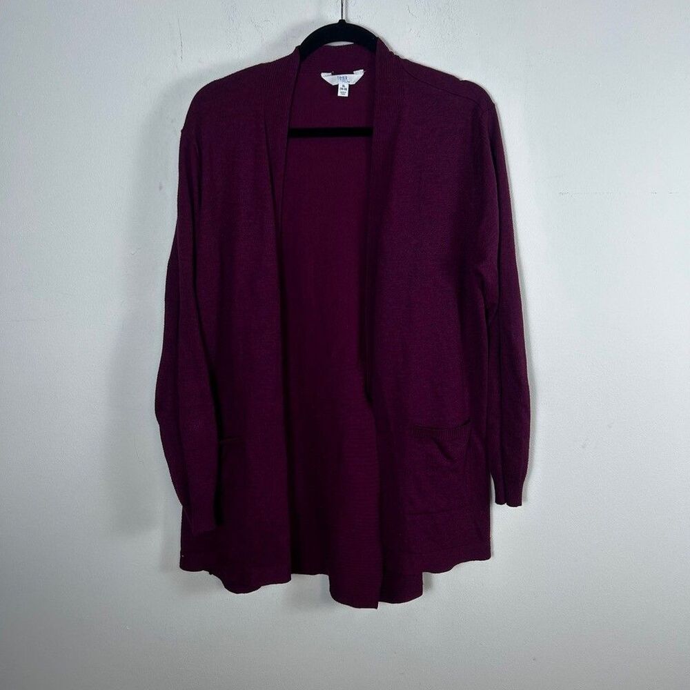 Time and Tru Cardigan Sweater Womens XL Purple Open Front Ribbed Knit Pockets